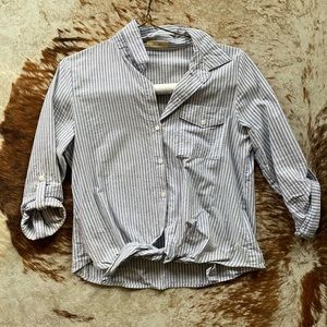 Blue Preppy Stripe Button Down with Front Tie